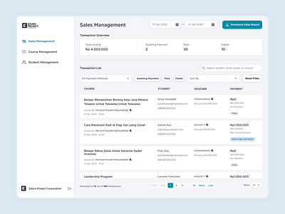 Sales Course Management Dashboard course dashboard data filter product design rich data sales management table ui ux web web design