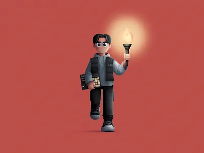 Burn The Boats - album cover album cover beatpad boy character character design colorful cover design fire illustration man music torch walk