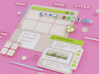 UI Design 3D Render Illustration 3d brightness flat illustration icons illustration illustrator macbook macos pink render ui