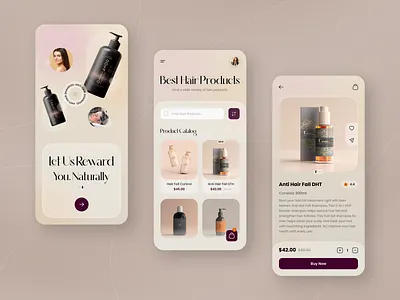 Hair Products App Design Concept app concept app design app development app navigation beauty app ecommerce app hair app hair care hair product catalog hair products hairstyle illustration ios mobile mobile app design product design salon shopping app ui ux