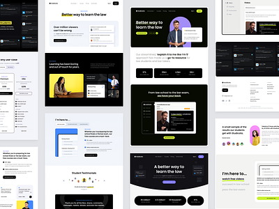 Studicata – Style Explorations bar exam bar prep bb agency black purple hero section highlights homepage landing page law school light dark lms students studicata style exploration testimonials ui user interface website