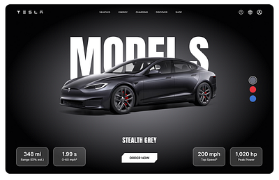 Interactive Tesla UI – Smart Color Switch in Figma animation branding cardesign figma figmadesign modernui smartanimate teslaui ui uiuxdesign ux