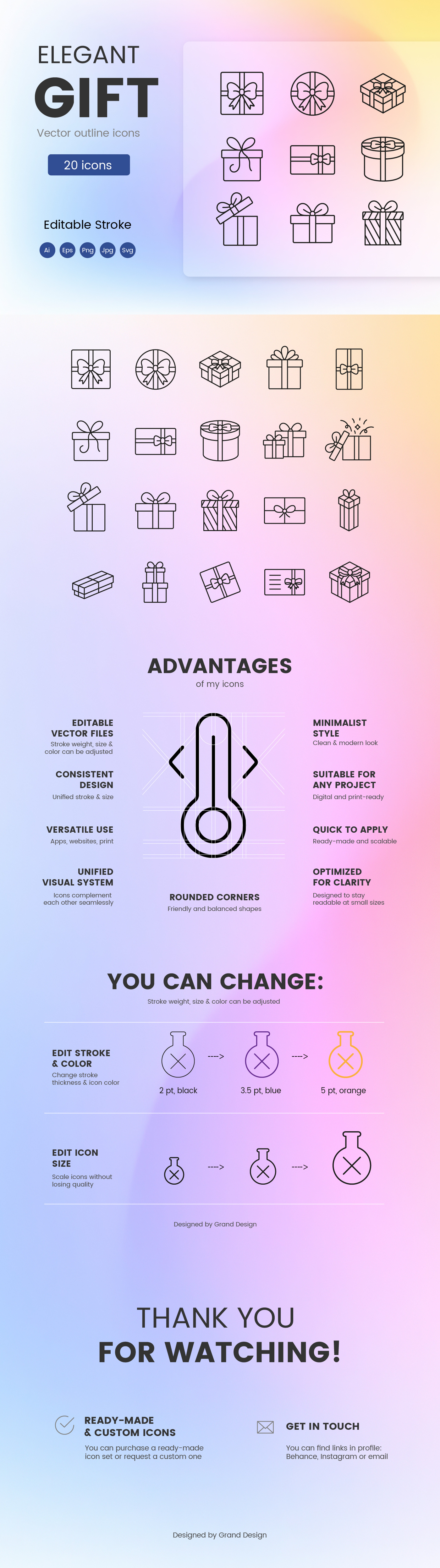 Elegant Gift Icons – 20 Outline Symbols for Celebration & E-comm birthday box celebration design eshop festive gift holiday icons line minimalist outline package party present ribbon sale surprise vector wrap