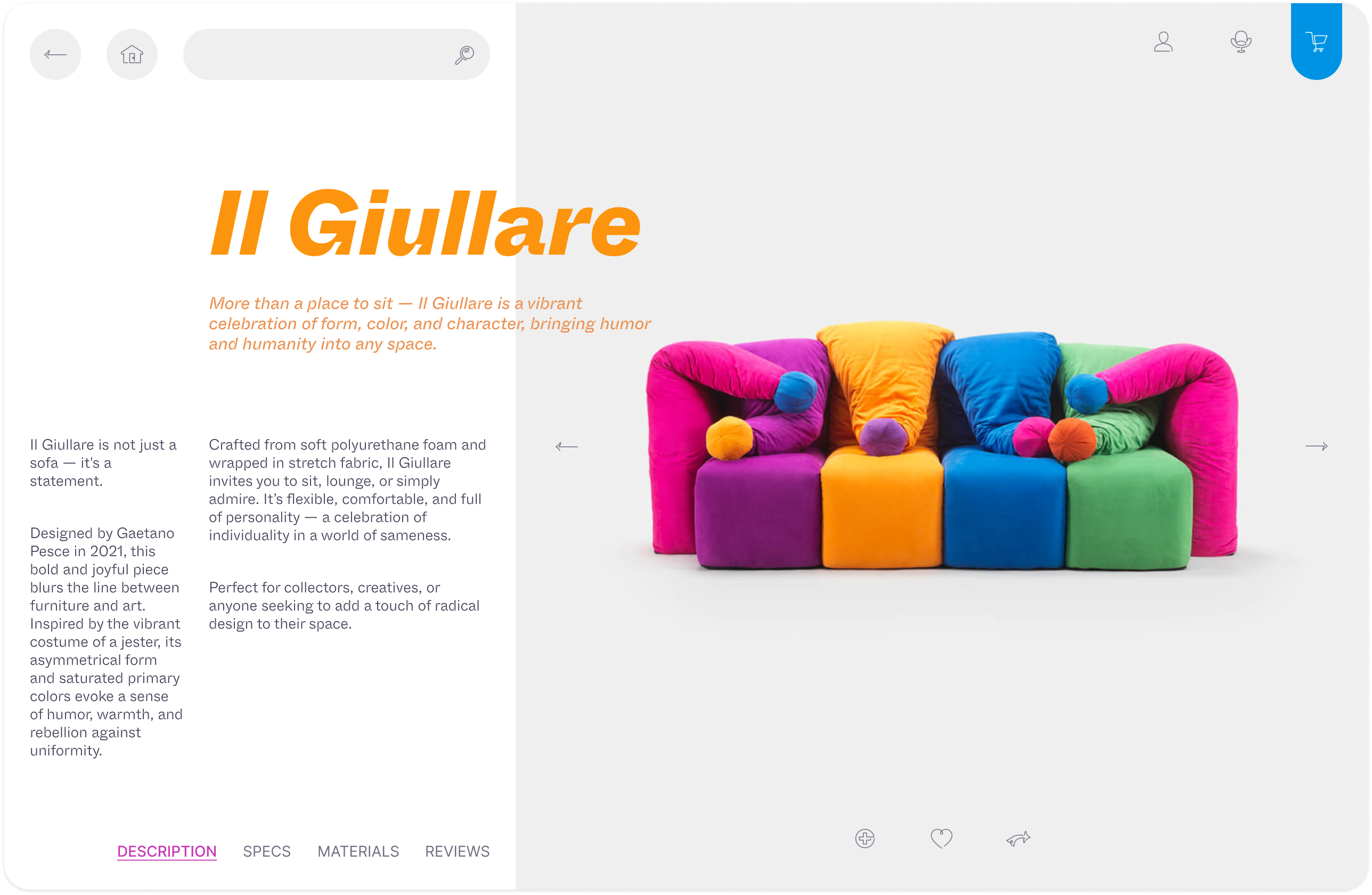 Il Giullare – Product Page Concept breaking the grid dailyui ecommerce furniture home deco online store store u design ui design uiux