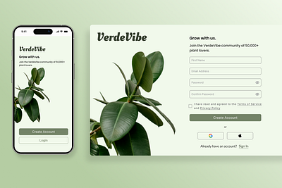 Cross-Platform Sign-Up UI – Plant E-Commerce App & Website figma ui design user experience ux design
