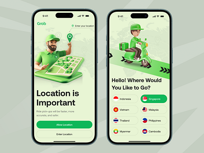 Grab - Taxi & Food Delivery Onboarding Design app design app ui delivery delivery app food drink food app food delivery ui grab app lift sharing lift sharing app mobile app mobile app design mobile ui onboarding screen taxi taxi app travel local ui ui ux widgets