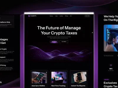 Taxcrypt - Crypto Tax Management Landing Page branding crypto design figma framer freelancer graphic design illustration landing landing page modern ui ui designer uiux ux ux design web design webflow website wordpress