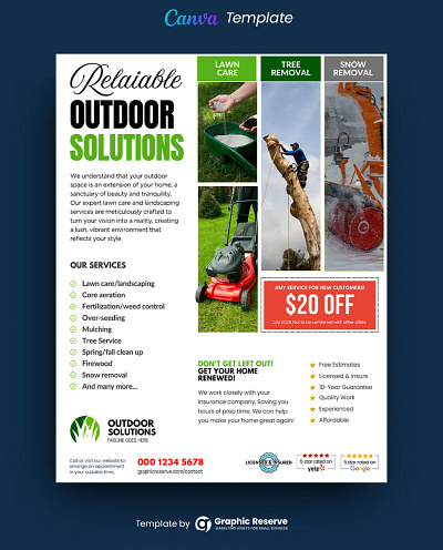 Lawn Care, Tree & Snow Removal Flyer Canva Template canva template flyer flyer design flyer template lawn care lawn care flyer lawn care flyer template