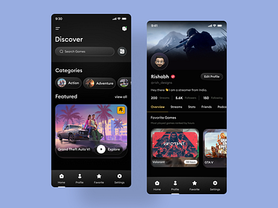 Gaming App – Liquid Glass UI Design | Rish Designs apple best ui dailyui dark theme ui dark ui figma game app gaming app gaming app ui glass ui gta gta vi liquid design liquid glass rish designs top ux ui designer trending ui ui design ui trends ux