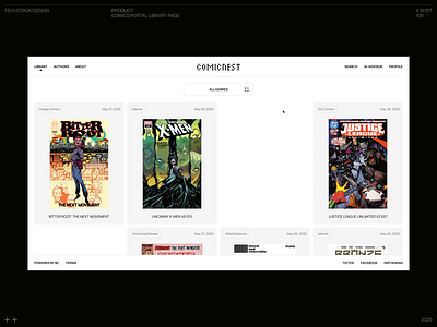 Library Page – Comics Portal animation catalog comics date design filtering genras home page interaction library portal publishing tag ui ux webdesign webportal website