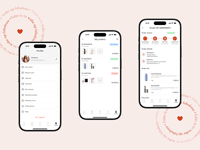 FABO — Mobile App for Beauty Shopping beauty clean ui cosmetics e commerce fabo facecare ios app marketplace minimalism mobile app orders profile progress stepper skincare stepper ui ux
