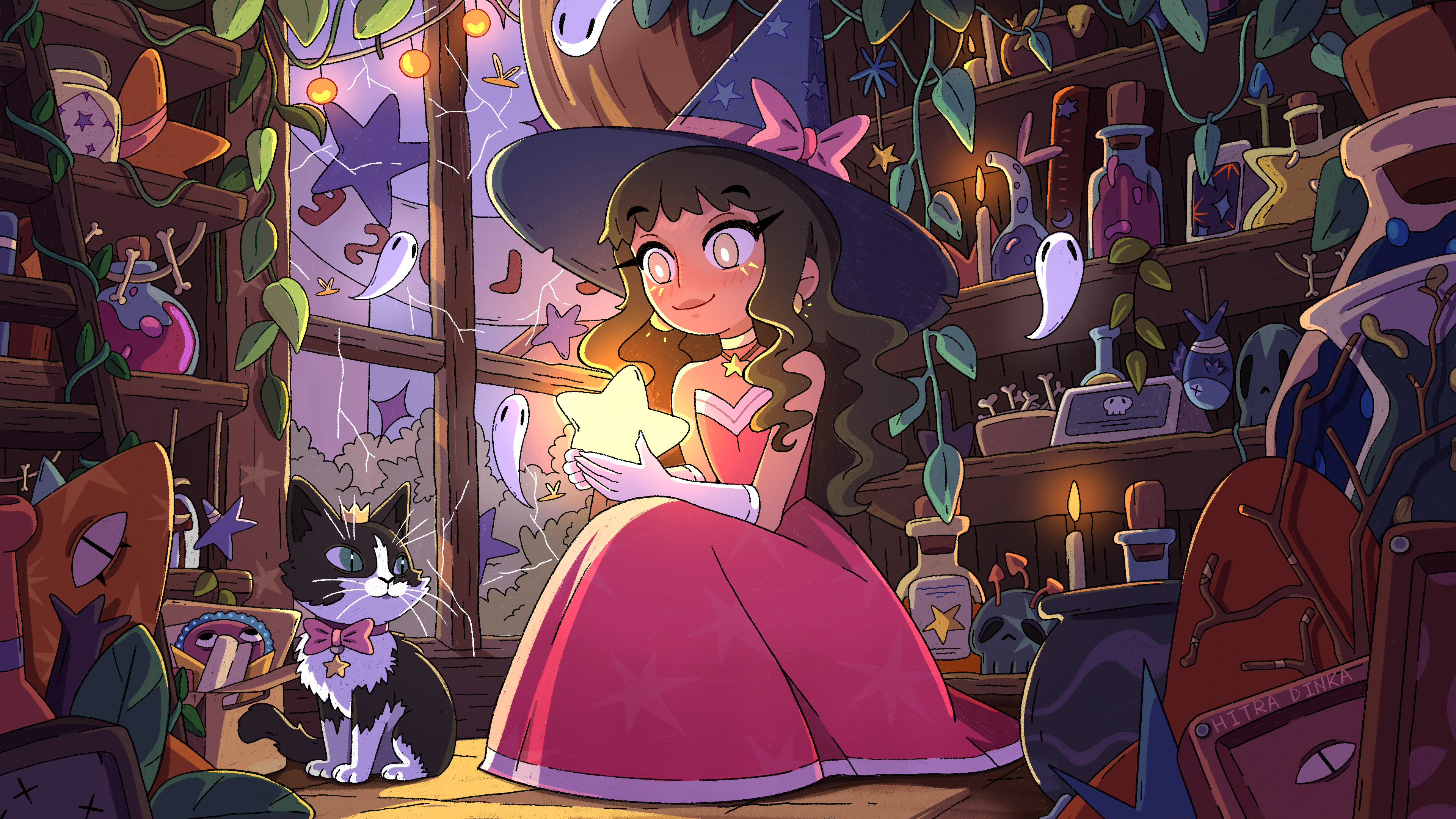 The Witch’s Starry Shop art characterdesign characterillustration childrenillustration cozyart digital digitalillustration digitalpainting eveningmood illustration lightstudy magicalillustration potionshop procreate witch