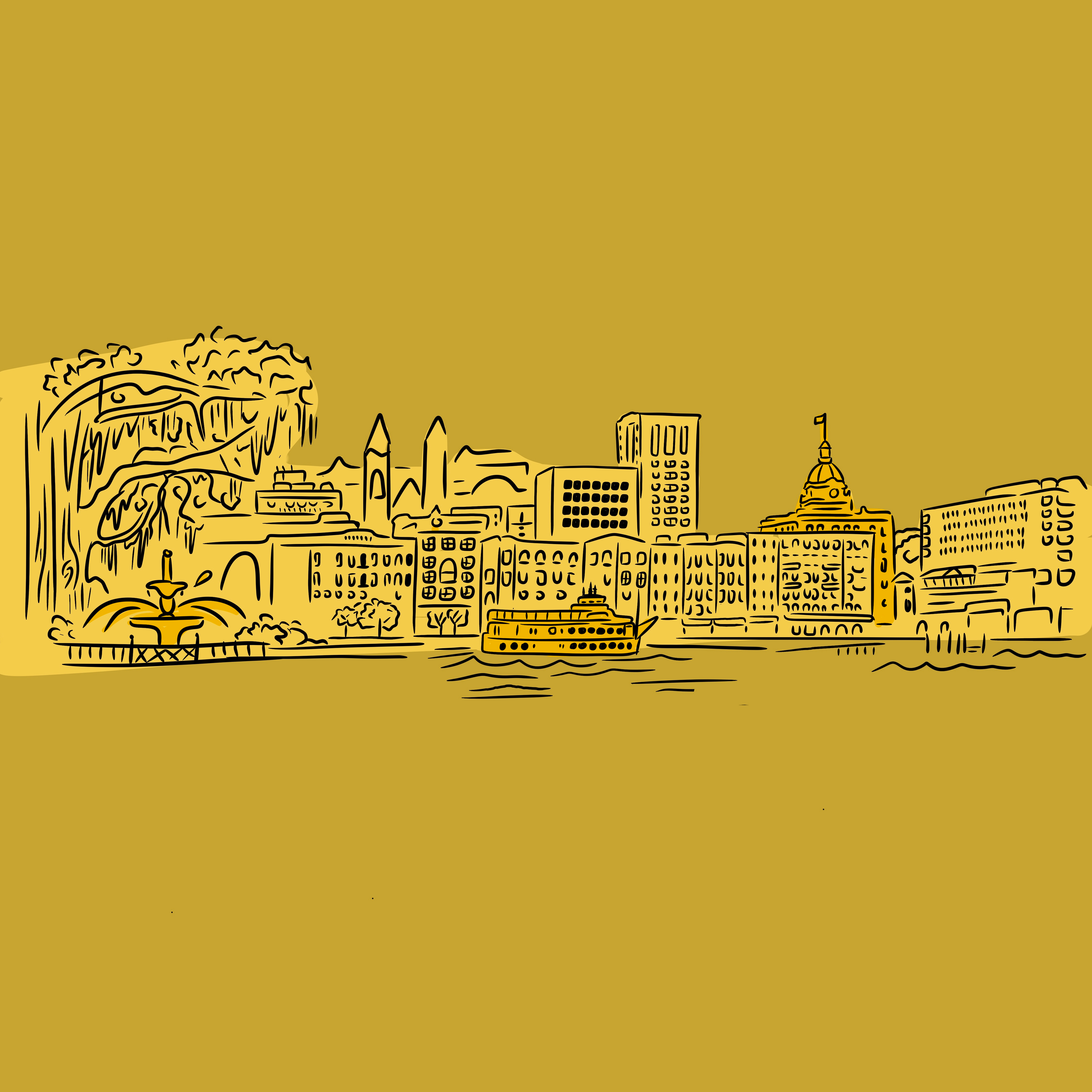 Savannah Georgia Illustration city cityscape color blocking design digital illustration drawing fine line georgia graphic design hand drawn illustration illustration art illustrator landscape line art line work lineart savannah scene yellow