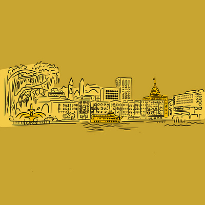 Savannah Georgia Illustration city cityscape color blocking design digital illustration drawing fine line georgia graphic design hand drawn illustration illustration art illustrator landscape line art line work lineart savannah scene yellow