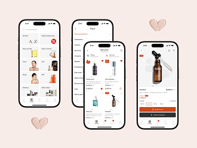 FABO — Mobile App for Beauty Shopping catalog categories cosmetics marketplace ecommerce app medik8 mobile app product listing product page skincare ui ux