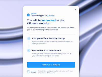 Seamless Redirect Experience desktopui financeapp fintech fintech flow investmentapp modaldesign onboarding ux pensionbox productdesign redirect redirectflow responsiveux retirement trustdesign userjourney webdesign