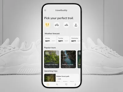 travelbuddy app figmadesign hikingapp mobile productdesign travelapp ui userinterface weekendtrip