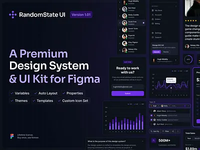 RandomState UI - Design System & UI Kit for Figma app design color modes components dashboard design system figma icon set icons lifetime license template ui ui kit uiux ux variables variants web design