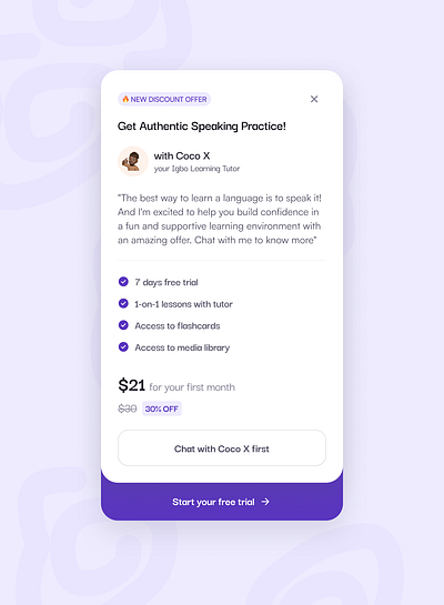Card for promotional offer app branding design subscription ui