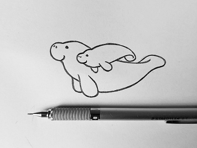 Manatee sketch 2 animal baby brainstorming concept creature drawing florida idea illustration logo mama manatee nature sketch swim water