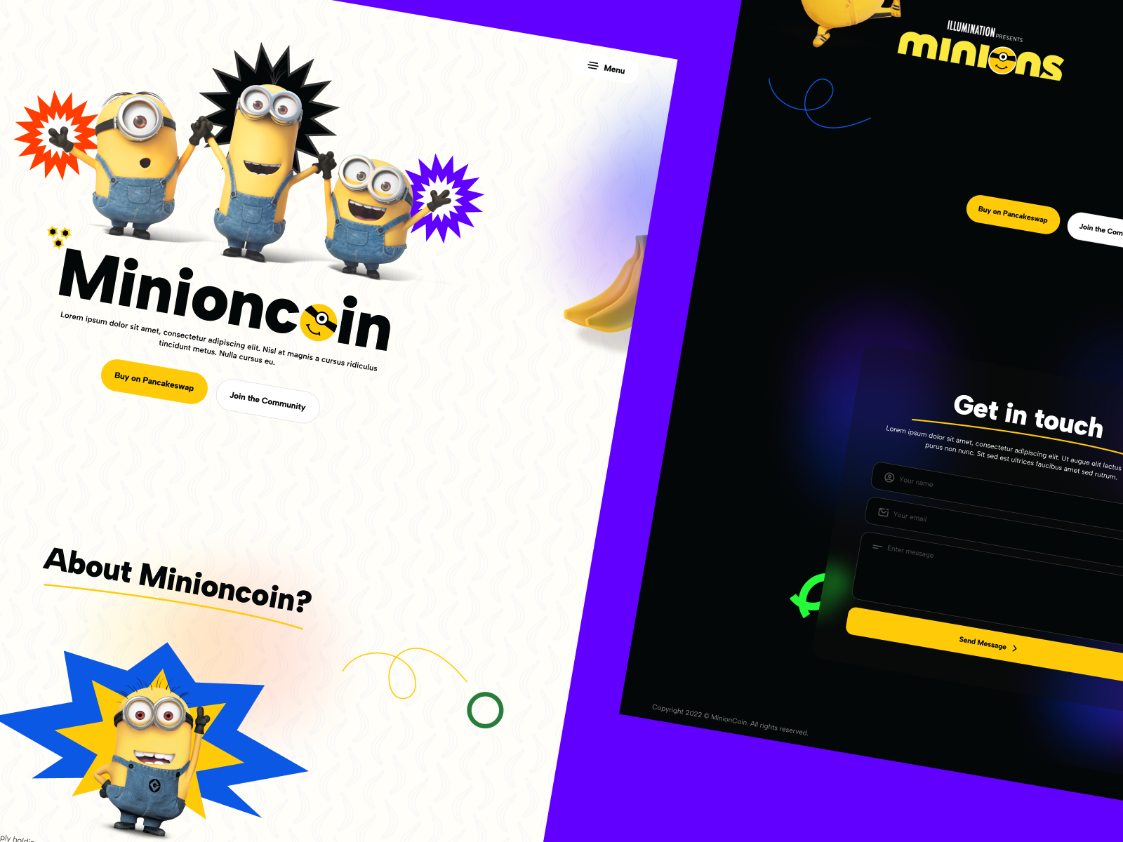 Minioncoin - NFT Web3 Landing page landing page minion nft web3
