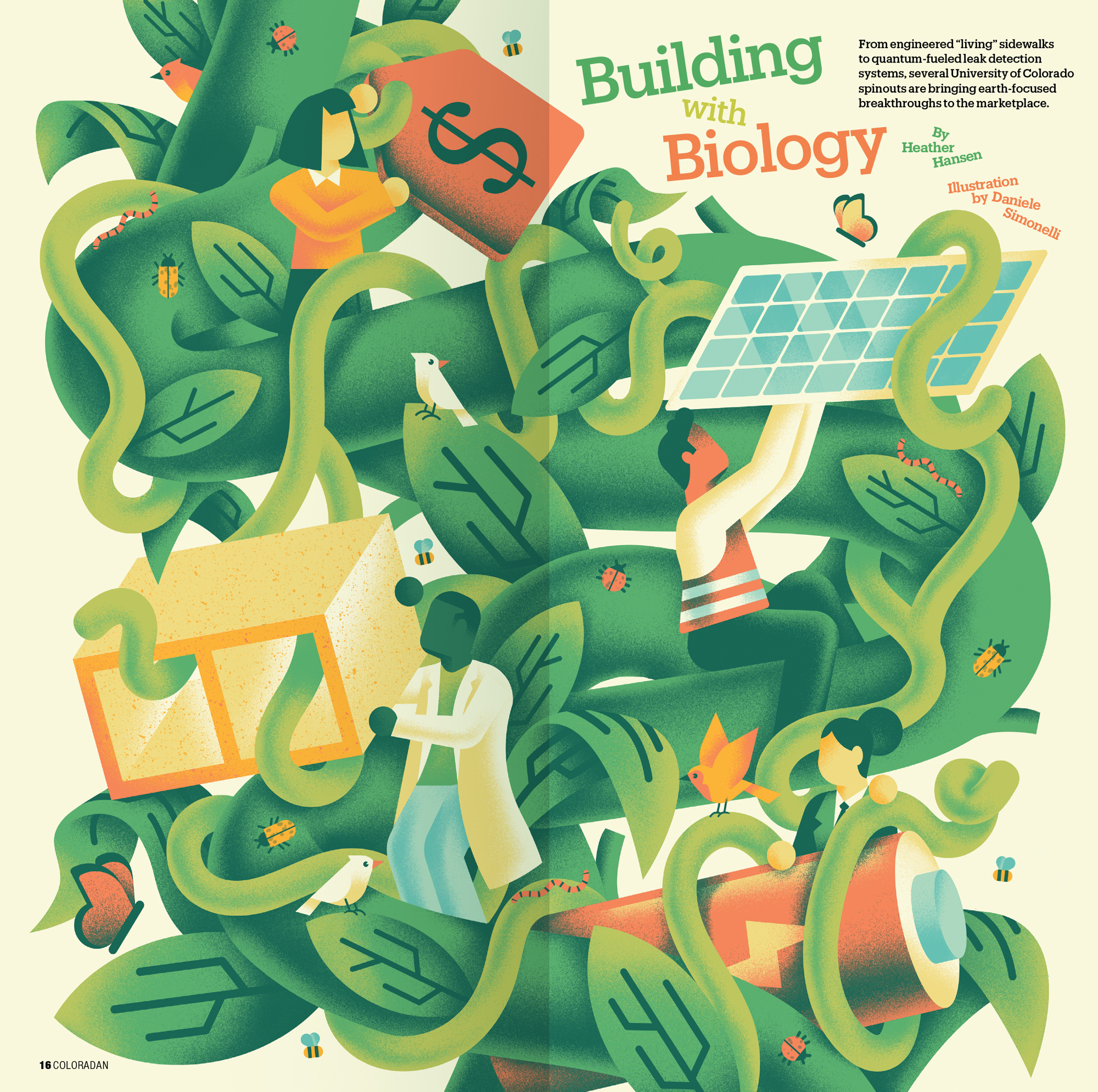 Coloradan - Building with Biology coloradan daniele simonelli dsgn ecology editorial illustration green illustration texture university vector vines