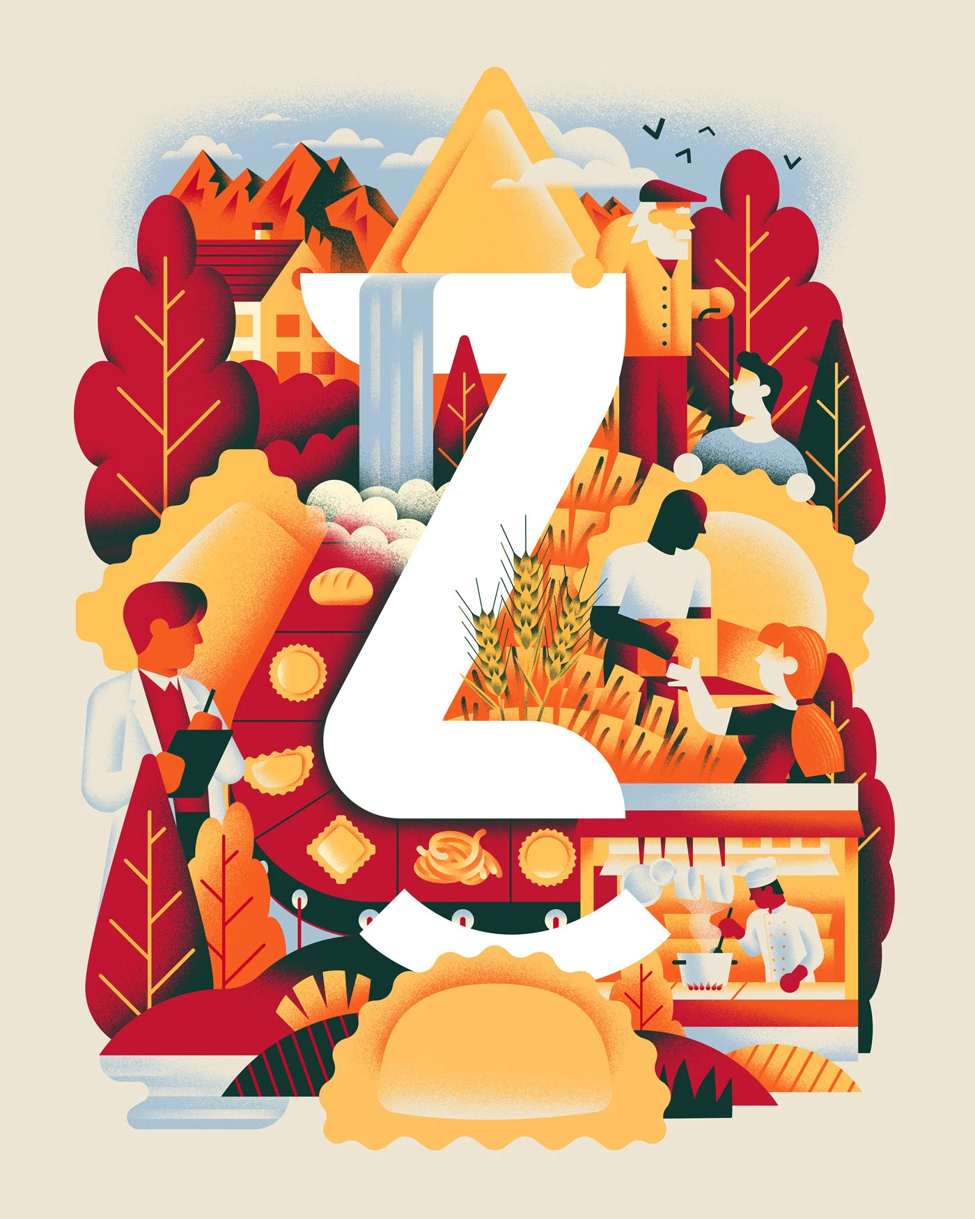 Pasta Zini - Sustainability Report Cover annual report composition daniele simonelli dsgn food illustration pasta texture vector