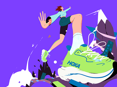 Hero Artwork for HOKA alps clothes energy fly girl hero illustration mountains running shoe trail watch