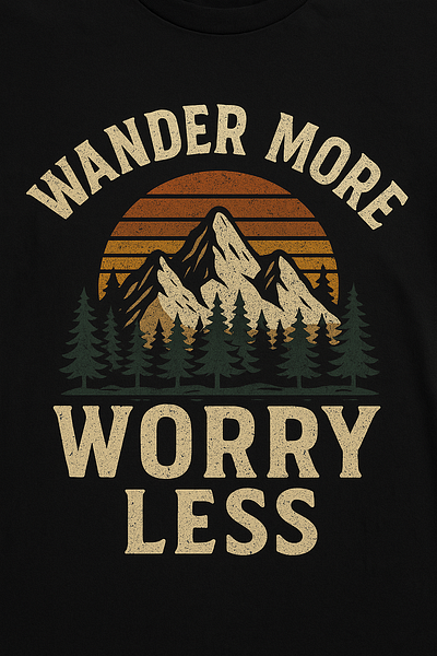 Wander More Worry Less Vintage Adventure T-Shirt branding design graphic design illustration logo logo design t shirt design typography design ui vector