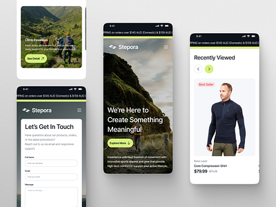 Stepora - Responsive Page apparel check out ecommerce figma framer landing page mobile app mobile responsive product design responsive responsive design shopify shopping sport sports equipment sports gear sports landing page ui webflow website