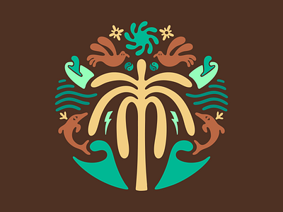 Surf Art Mashup Merch Graphic dolpin graphic design illustration lightening bolt ocean palm tree sun surf surfboard surfer tropical vector waves