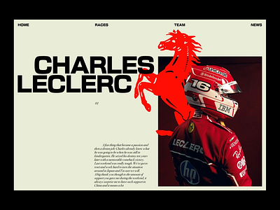 Charles Leclerc Driver Web Design branding charles leclerc content hierarchy driver driver profile dynamic layout formula layout hero section homepage design leclerc tribute modern interface motorsport web racing interface sports design ui concept ui design ux design visual identity web design web showcase