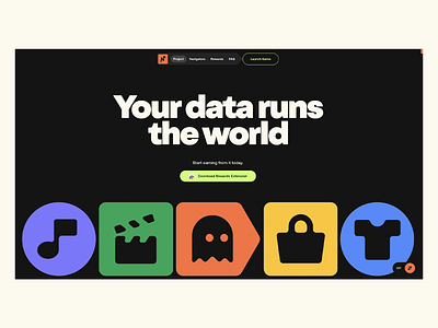 Gamified Data Rewards Platform crypto data tracking fun layout gamified interface icon grid landing concept modern ui product homepage retro visuals reward system rewards platform tech typography ui design ui gamification user interaction ux design visual hierarchy web web3 interface
