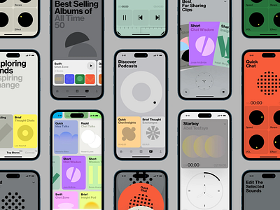 Colorful Podcast Discovery app visuals audio player card layout content discovery creative interface discovery mobile interface playback screen podcast smart sorting streaming app typography ui ui library ui storytelling user journey ux design ux system visual content