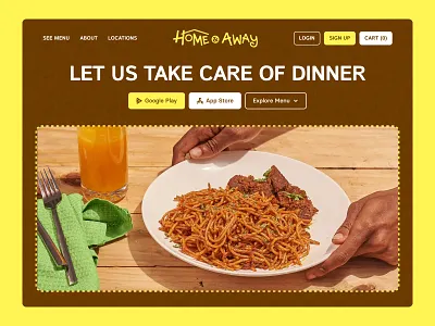 Restaurant Hero Section benin city brown edo state food website hero section interface design jollof rice website nigeria nigerian designer nigerian food restaurant website ui design web design yellow