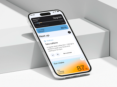 Smart Bio Rhythm Tracker App app interface biometric data circadian rhythm clean layout daily routine focus timer habit reminder health insights health tracker minimalist interface mobile ui mobile wellness productivity boost sleep monitor smart habits sun exposure ui design ux ux design wellness app