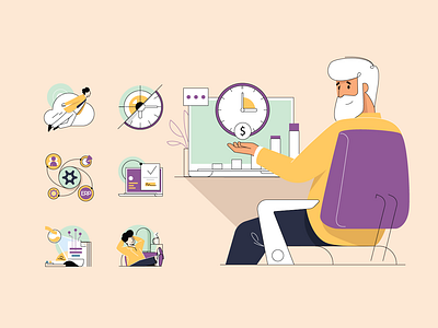 Pastel Illustrated Characters brand branding business color company computer corporate design digital art graphic design icon icons illustrated illustration office pastel people person productivity tools