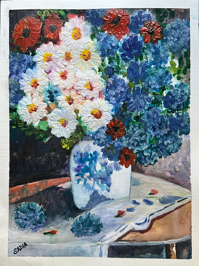 Floral art acrylic paint flowes still life still life