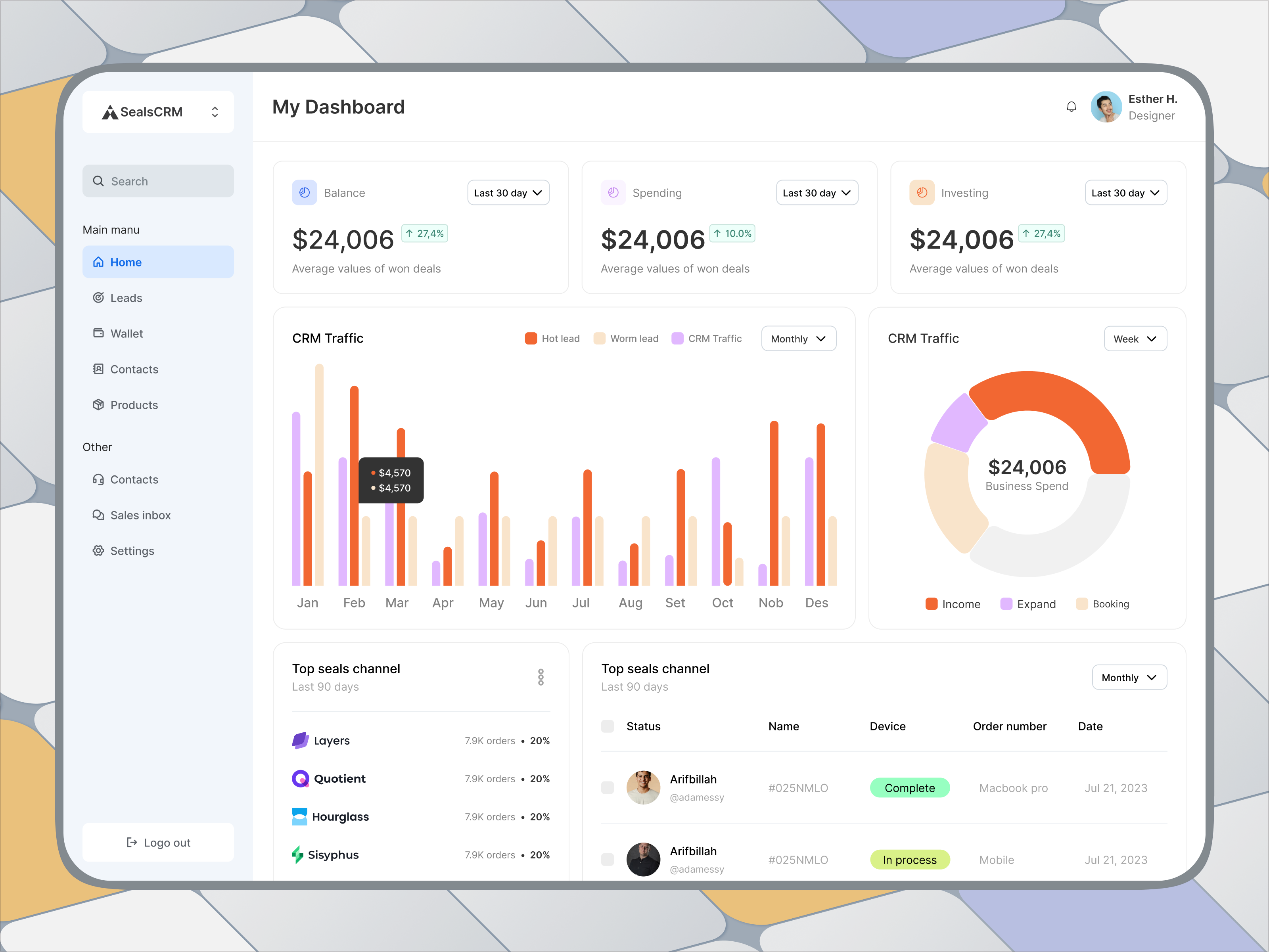 Example of SealsCRM Dashboard — Clean UI With Responsive Layouts