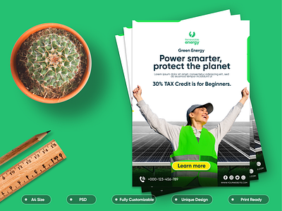 ☀️ Solar Energy Flyer Template – Clean & Professional Design cleandesign dribbbledesign ecomarketing engry girl fixing greenenergydesign power smarter renewableenergy solar flyer solar plate