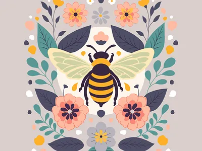 Whimsy Symmetrical Bee Illustration bee bee illustration digital art hand drawn honeybee human made illustration ipad pro procreate symmetrical whimsical whimsy