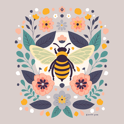 Whimsy Symmetrical Bee Illustration bee bee illustration digital art hand drawn honeybee human made illustration ipad pro procreate symmetrical whimsical whimsy