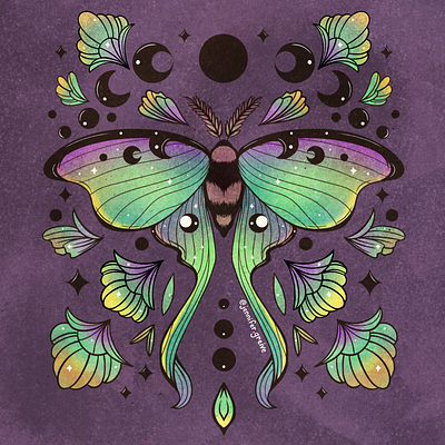 Luna Moth Illustration digitalart human made illustration ipad pro luna moth magical moth procreate texture whimsical whimsy