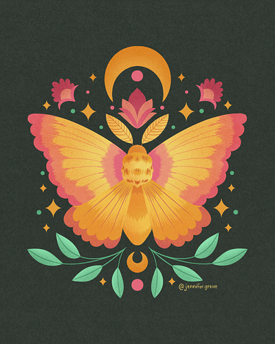 Symmetrical Rosy Maple Moth Illustration cottagecore digitalart hand drawn human made illustration ipad pro moth procreate rosy maple moth symmetrical whimsical whimsy