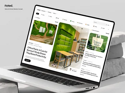Noted - News & Articles Website Concept agency articles blog branding company design elementor framer landing media news page template theme ui webflow website wordpress