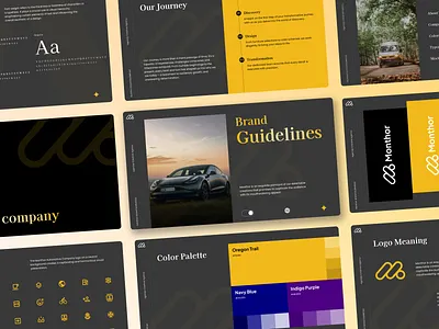 Monthor - Automotive Brand Guidelines Collages automotive brand branding business colors company design guideline icons identity language layout logo mockup presentation stationary system typography visual yellow