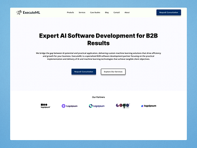 ExecuteML landing page. B2B saas development ai saas aritificial intelligent b2b b2b saas branding design enterprise landing page logo minimalist saas ui