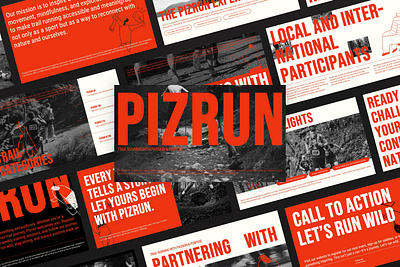 Pizrun - Trail Run Bold Typography Presentation bold design graphic design pitch deck presentation red running sport trail run typography