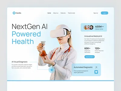 AI Medical Diagnosis Landing Page Design Template age assessment assessment ui blue clean doctor app figma ui kit health assessment healthcare healthcare app medical app medical assessment minimal onboarding onboarding ui patient app pharmacy app sleep ui kit wellness app