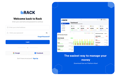 Rack – Clean & Modern Expense Tracker Dashboard UI app branding design landing page ui web app